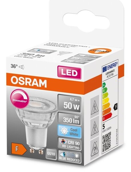 Reflektorová stmívatelná LED bodovka GU10 4,7 W PLUS, studená bílá