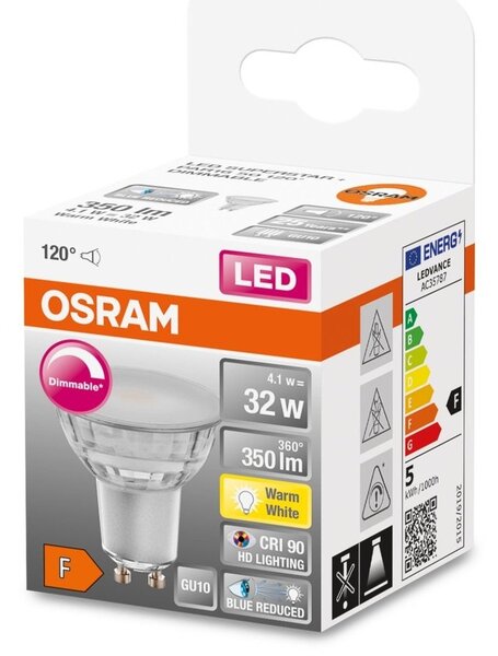 Stmívatelná reflektorová LED bodovka GU10 4,1 W PLUS, teplá bílá