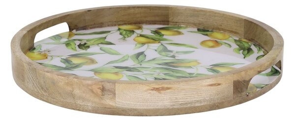 Dřevěný mangový podnos s citróny Tours Limone Blossom - Ø 35*4 cm - Chic Antique