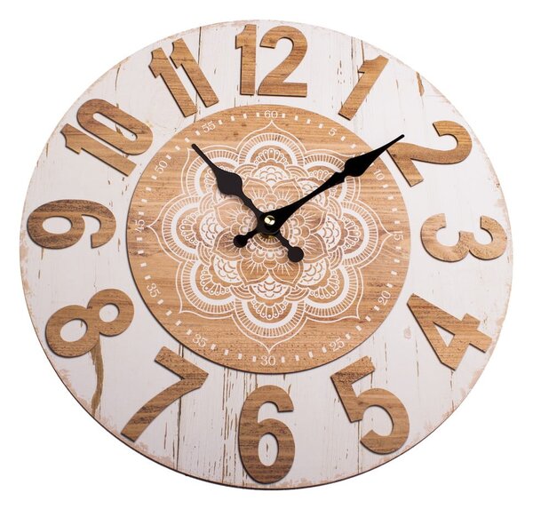 Dřevěné nástěnné hodiny Dakls Mandala, ø 34 cm