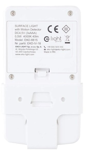LED svítidlo + boční světlo, 1x LED 0,5w 4000k, w, pohybový senzor
