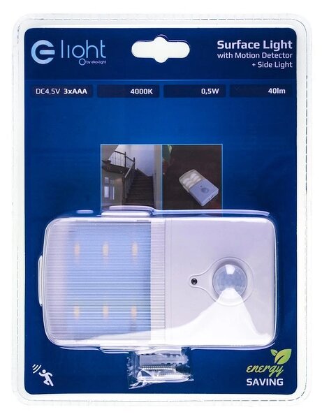 LED svítidlo + boční světlo, 1x LED 0,5w 4000k, w, pohybový senzor