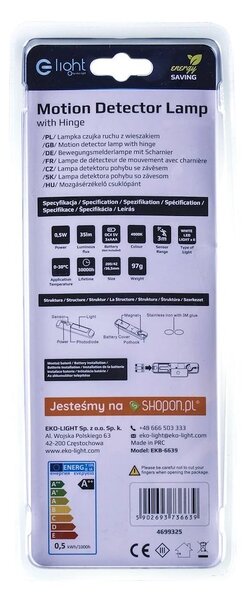 LED svítidlo do skříňky, 1x LED 0,5w 4000k, w, pohybový senzor + věšák