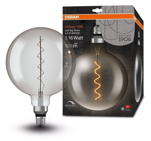 Kouřová stmívatelná LED žárovka E27 4,8 W BIG GLOBE, teplá bílá