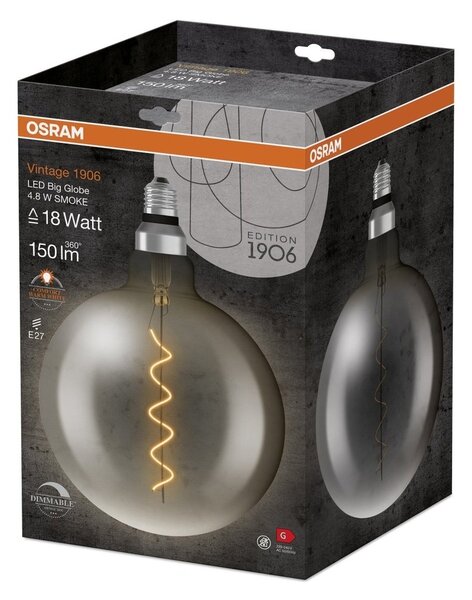 Kouřová stmívatelná LED žárovka E27 4,8 W BIG GLOBE, teplá bílá