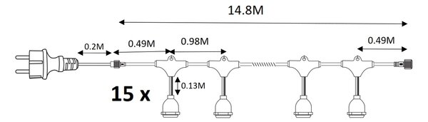 LED světelný řetěz Basic, 15m, (bez žárovek), w