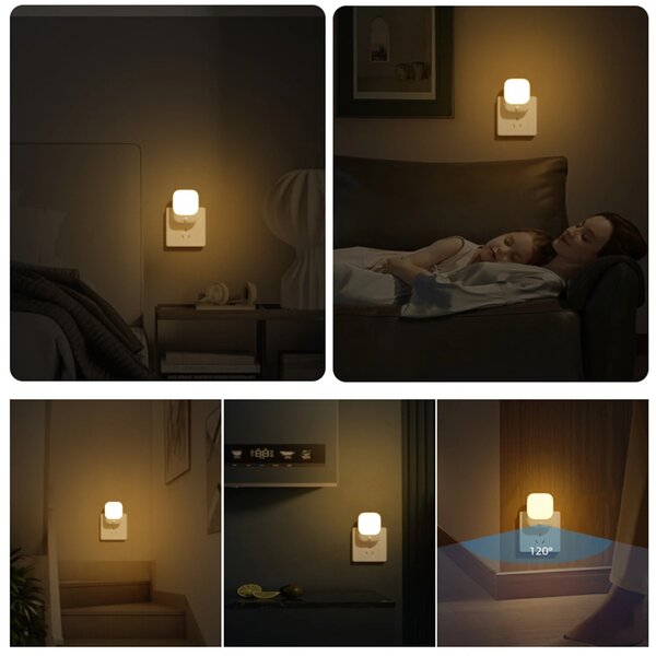 LED svítidlo do zásuvky Pati, 1x LED 0,6w, 2700k, w, senzor pohybu a soumraku