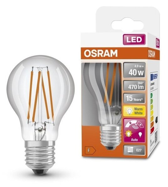 LED žárovka se senzorem E27 4,9 W DAY NIGHT CLASSIC A, teplá bílá