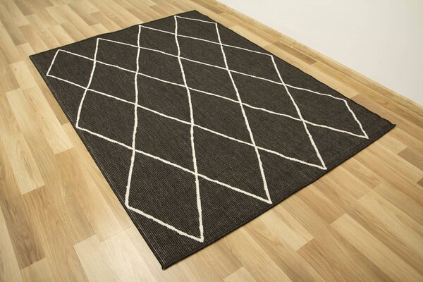 Balta Kusový koberec sisalový oboustranný Brussels 205628/10110 Geometrický antracitový krémový Rozměr: 120x170 cm