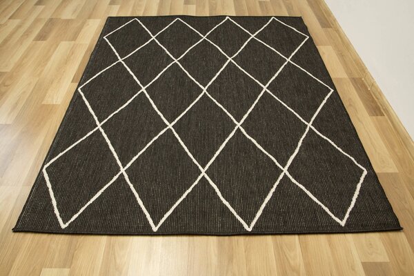 Balta Kusový koberec sisalový oboustranný Brussels 205628/10110 Geometrický antracitový krémový Rozměr: 120x170 cm
