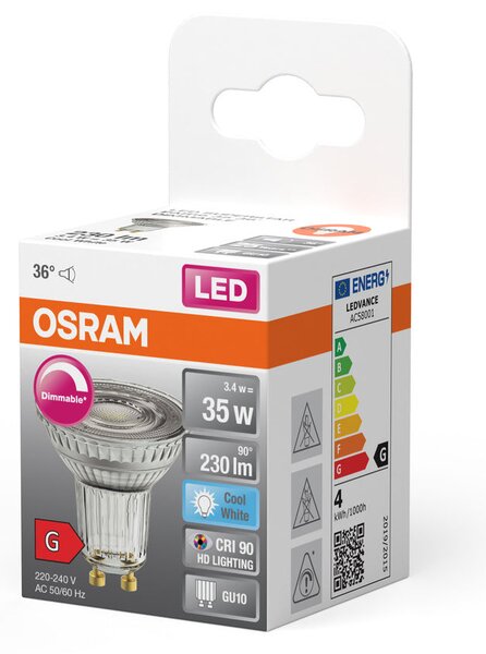 Stmívatelná LED bodovka GU10 3,4 W HD SUPERSTAR, studená bílá