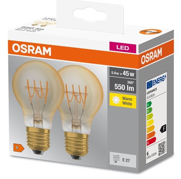 2 ks retro LED žárovka E27 5,9 W CLASSIC A, teplá bílá