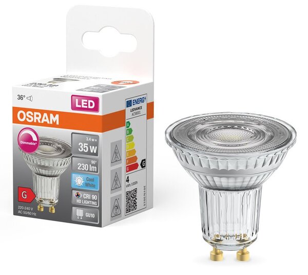 Stmívatelná LED bodovka GU10 3,4 W HD SUPERSTAR, studená bílá