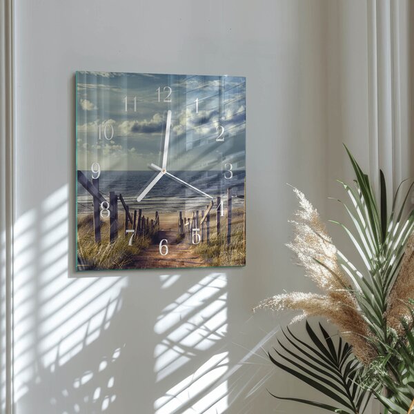 Skleněné hodiny pláž moře zskb-30x30-00091672