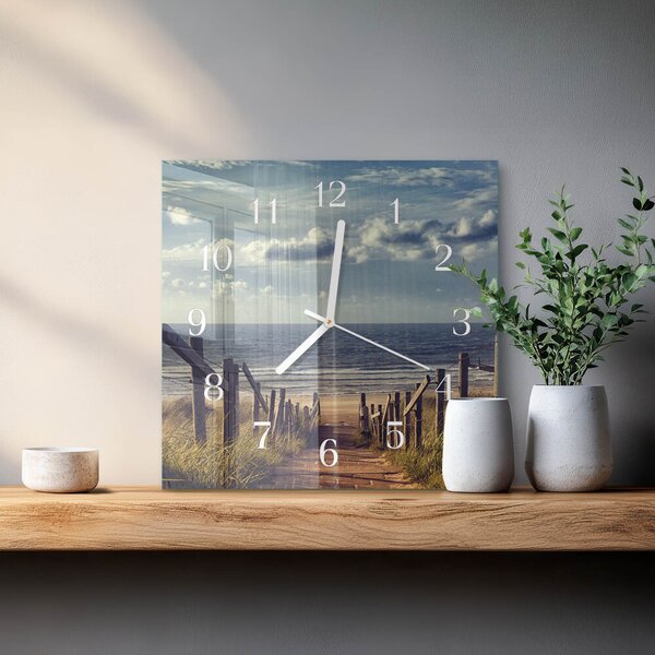 Skleněné hodiny pláž moře zskb-30x30-00091672