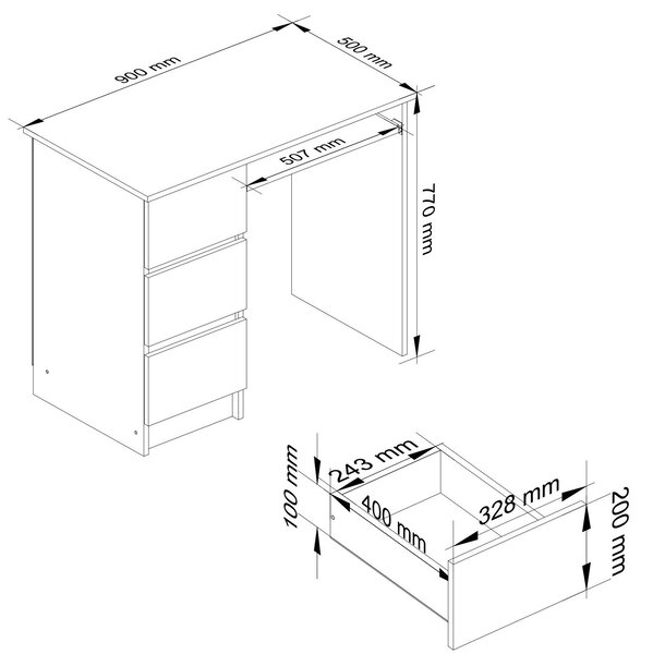 Ak furniture Psací stůl A-6 90 cm dub sonoma/bílý levý