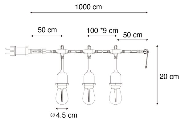 LED světelný řetěz 10 metrů 10 světel jasný IP44 - Chill