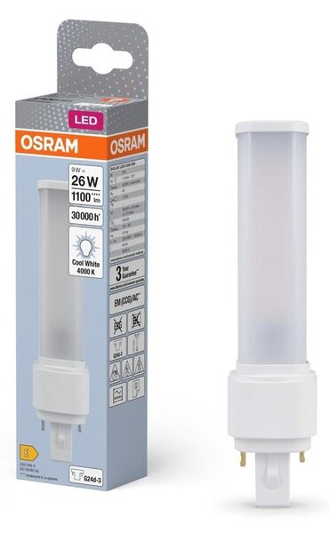 Dlouhotrvající LED žárovka G24d-3 9 W DULUX, studená bílá
