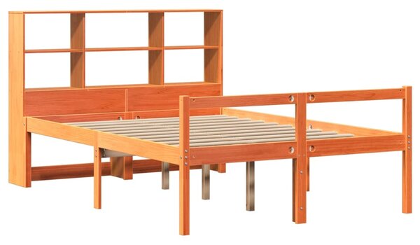 Postel s knihovnou bez matrace hnědá 150 x 200 cm masivní dřevo 3322035