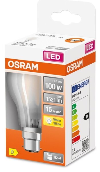 Matná LED žárovka B22d 11 W STAR, teplá bílá