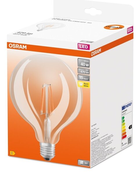 Velká kulatá LED žárovka E27 40 W GLOBE, teplá bílá