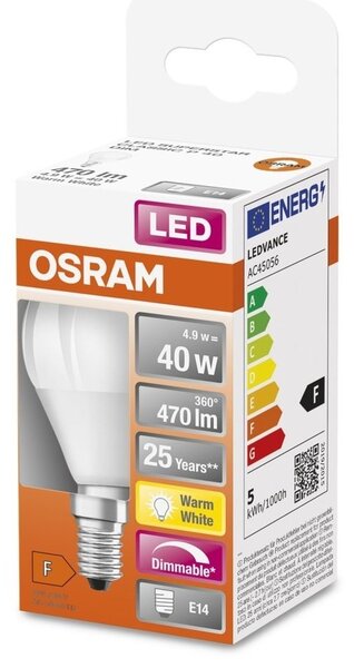 Stmívatelná LED žárovka E14 4,9 W SUPERSTAR CLASSIC P, teplá bíla