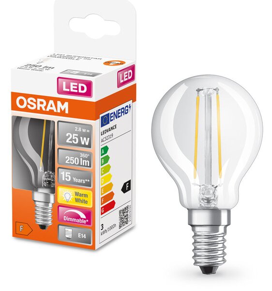 Stmívatelná LED žárovka E14 2,8 W CLASSIC P, teplá bílá