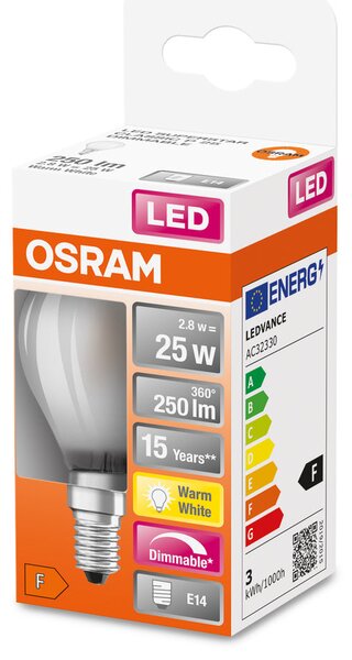 Mini LED matná stmívatelná žárovka E14 2,8 W CLASSIC P, teplá bílá