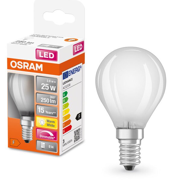 Mini LED matná stmívatelná žárovka E14 2,8 W CLASSIC P, teplá bílá