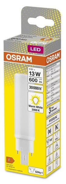 Dlouhotrvající LED žárovka G24q-1 6 W DULUX, teplá bílá