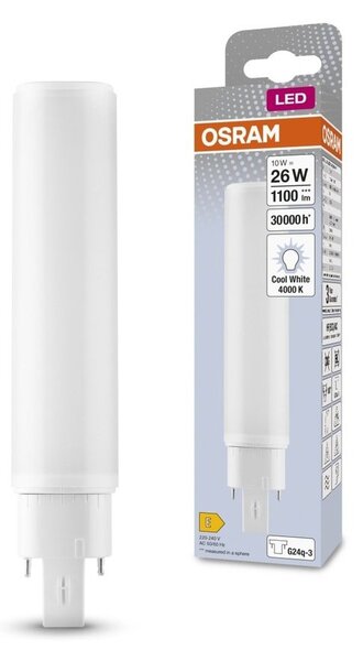 Dlouhotrvající LED žárovka G24q-3 10 W DULUX, studená bílá