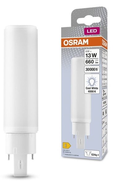 Dlouhotrvající LED žárovka G24q-1 6 W DULUX, studená bílá