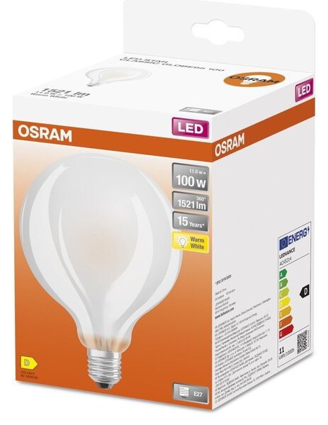 Matná LED žárovka E27 11 W GLOBE95, teplá bílá