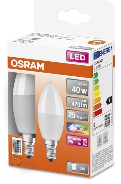 Svíčková LED žárovka s ovladačem E14 4,9 W CLASSIC B RGBW