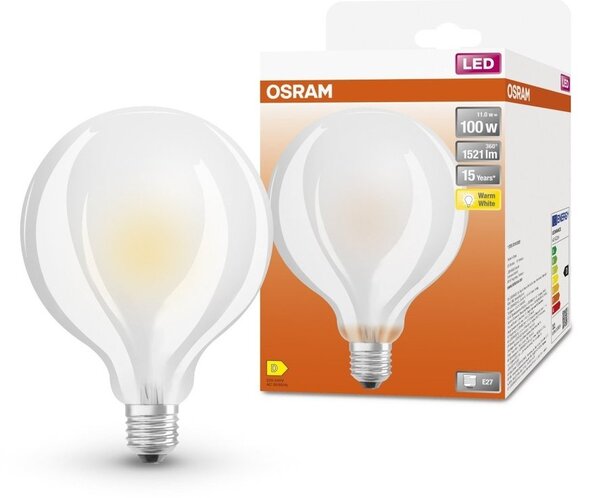 Matná LED žárovka E27 11 W GLOBE95, teplá bílá