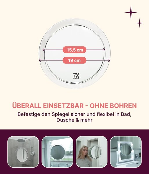 Omgoods – Zrcadlo s osvětlením a zvětšením 7x, vybavené přísavkami