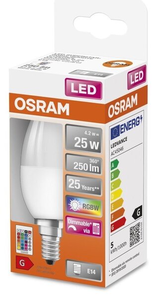 Stmívatelná LED žárovka s dálkovým ovládáním RGBW E14 4,2 W