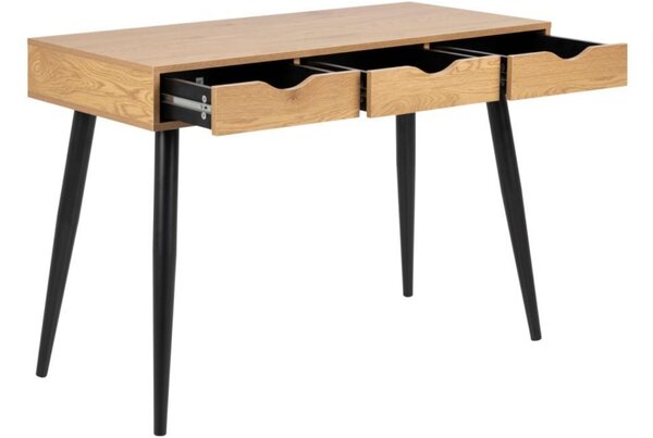 Scandi Hnědý dřevěný pracovní stůl Pluto s černou podnoží 110x50 cm