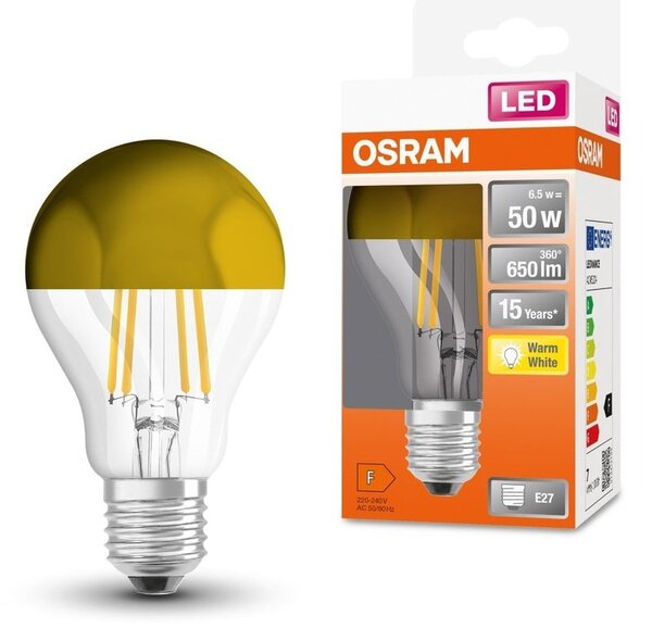 LED žárovka se zlatou zrcadlovou korunkou E27 7 W CLASSIC A, teplá bílá