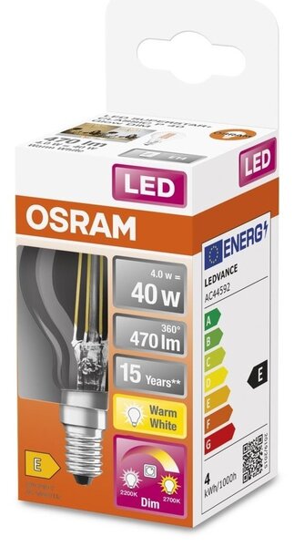 LED žárovka se stmívatelným efektem E14 4 W CLASSIC P, teplá bílá