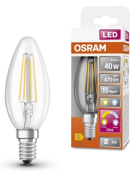 Průhledná malá LED žárovka E14 4 W CLASSIC B, laditelná bílá