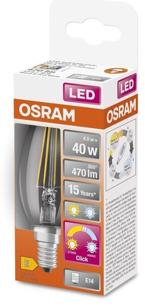 Průhledná malá LED žárovka E14 4 W CLASSIC B, laditelná bílá
