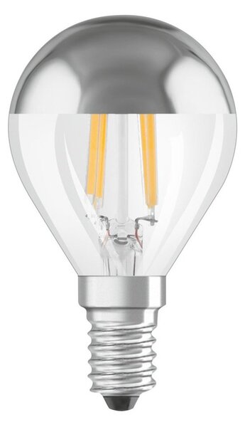 LED žárovka se stříbrnou zrcadlovou korunkou E14 4 W, teplá bílá