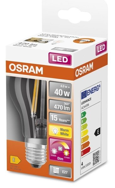 LED žárovka se stmívatelným efektem E27 4 W CLASSIC A, teplá bílá