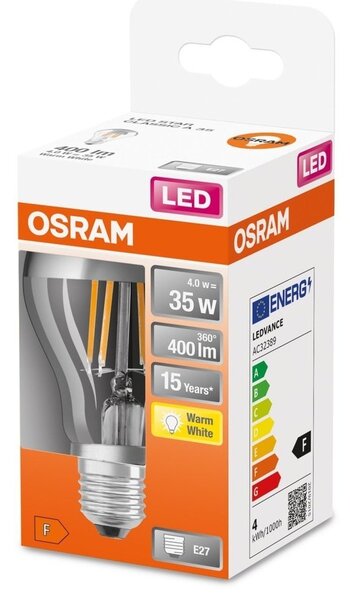 LED žárovka se stříbrnou zrcadlovou korunkou E27 4 W CLASSIC A, teplá bílá