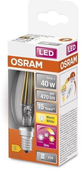 LED žárovka se stmívatelným efektem E14 4,5 W CLASSIC B, teplá bílá