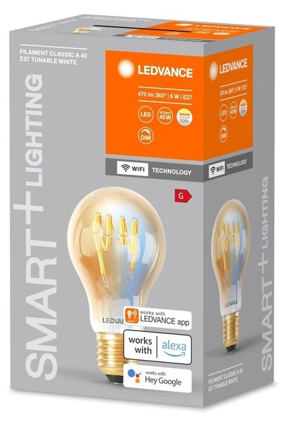 Chytrá WiFi LED stmívatelná žárovka E27 6 W FILAMENT, laditelná bílá