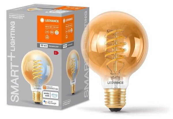 Chytrá WiFi LED stmívatelná žárovka E27 8 W GLOBE, laditelná bílá