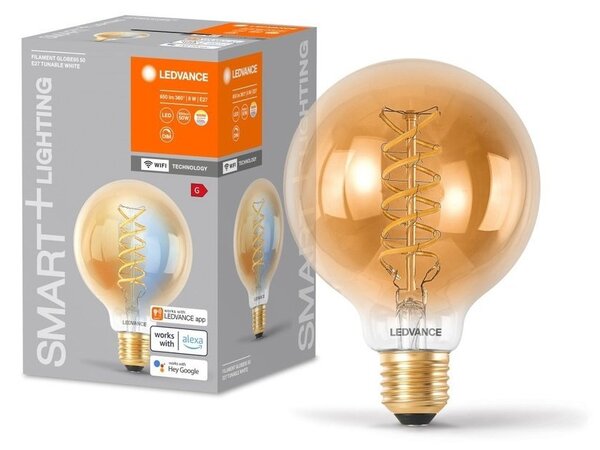 Chytrá WiFi LED stmívatelná žárovka E27 8 W GLOBE95, laditelná bílá