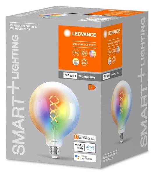 Chytrá WiFi LED stmívatelná žárovka E27 4,8 W GLOBE RGBTW